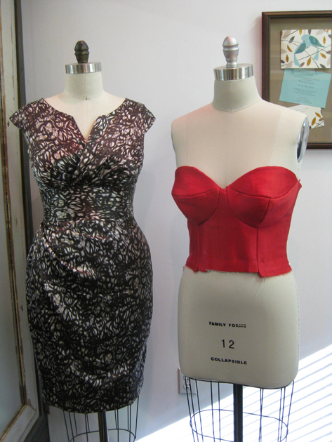 Unfinished boned bodice in cherry red